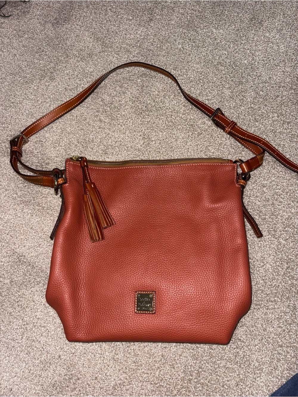 Dooney & Bourke Rust Pebble Leather Shoulder Bag with Tassel NWOT